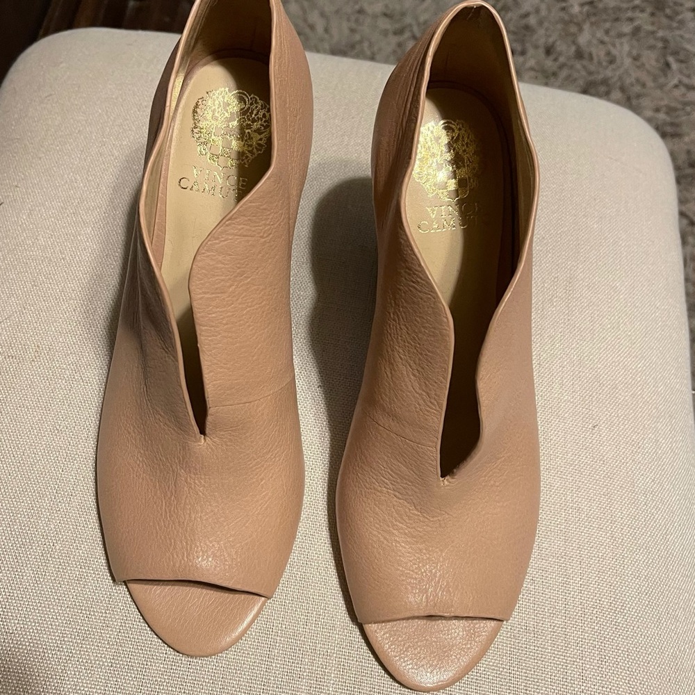 Open toe booties with chunky heel